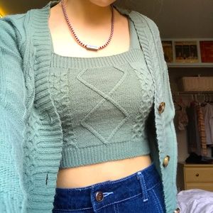 cropped teal sweater set